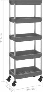 vidaXL 5-poziomowy wózek kuchenny, szary, 40x22x116 cm, żelazo i ABS 6