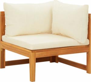 vidaXL Moduł sofy narożnej, kremowe poduszki, lite drewno akacjowe 1