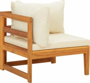 vidaXL Moduł sofy narożnej, kremowe poduszki, lite drewno akacjowe 3