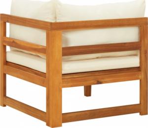 vidaXL Moduł sofy narożnej, kremowe poduszki, lite drewno akacjowe 4