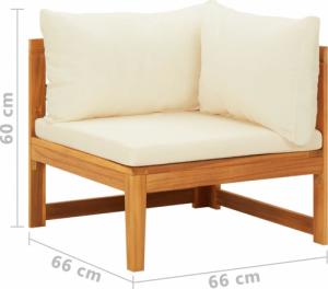 vidaXL Moduł sofy narożnej, kremowe poduszki, lite drewno akacjowe 8