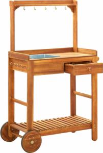 vidaXL Ogrodowy wózek kuchenny, lite drewno akacjowe, 92x43,5x141,5 cm 2