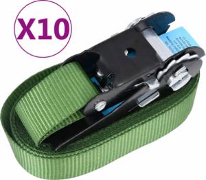 vidaXL Pasy mocujące z napinaczami, 10 szt., 800 daN, 6 m, zielone 2