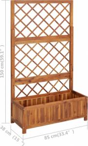 vidaXL Podwyższona donica z trejażem, 85x38x150 cm, drewno akacjowe 7