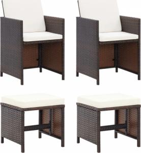vidaXL 4-cz. zestaw krzeseł i stołków ogrodowych, rattan PE, brązowy 1