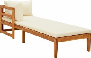 vidaXL Leżak z 1 podłokietnikiem, kremowe poduszki, drewno akacjowe 1