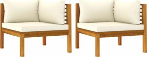 vidaXL Siedziska narożne z kremowymi poduszkami, 2 szt., akacjowe 2