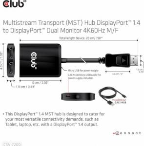 Club 3D Hub Club 3D CSV-7220 MST Hub DisplayPort™ 1.4 to DisplayPort™ + HDMI™ 4K60Hz M/F 2