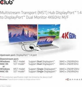 Club 3D Hub Club 3D CSV-7220 MST Hub DisplayPort™ 1.4 to DisplayPort™ + HDMI™ 4K60Hz M/F 3