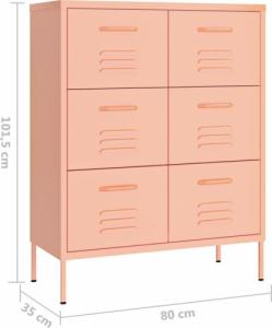 vidaXL Szafka z szufladami, różowa, 80x35x101,5 cm, stalowa 9
