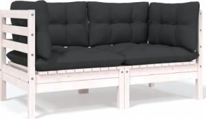 vidaXL 2-osobowa sofa ogrodowa z poduszkami, białe drewno sosnowe 1