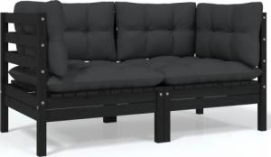 vidaXL 2-osobowa sofa ogrodowa z poduszkami, czarna, drewno sosnowe 1