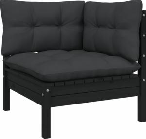 vidaXL 2-osobowa sofa ogrodowa z poduszkami, czarna, drewno sosnowe 2