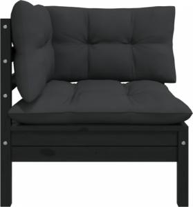 vidaXL 2-osobowa sofa ogrodowa z poduszkami, czarna, drewno sosnowe 3