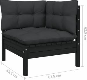 vidaXL 2-osobowa sofa ogrodowa z poduszkami, czarna, drewno sosnowe 7