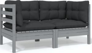 vidaXL 2-osobowa sofa ogrodowa z szarymi poduszkami, drewno sosnowe 1