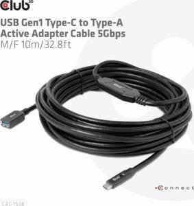 Kabel USB Club 3D USB-A - USB-C 10 m Czarny (CAC-1538) 3