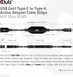 Kabel USB Club 3D USB-A - USB-C 10 m Czarny (CAC-1538) 4
