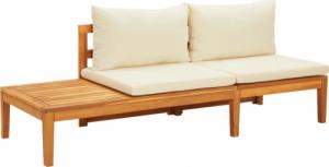 vidaXL Ławka ogrodowa ze stolikiem, kremowe poduszki, drewno akacjowe 1