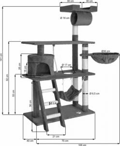 Tectake Drapak dla kota Marcel 141 cm - bordowy 6