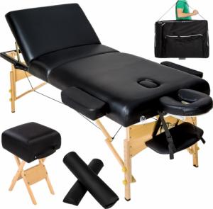 Tectake 3-strefowy stół do masażu z wyściółką 10 cm, rolkami i drewnianą ramą - czarny 1