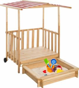 Tectake Piaskownica dla dzieci z werandą i dachem Gretchen - czerwony daszek 2