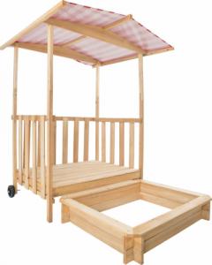Tectake Piaskownica dla dzieci z werandą i dachem Gretchen - czerwony daszek 3