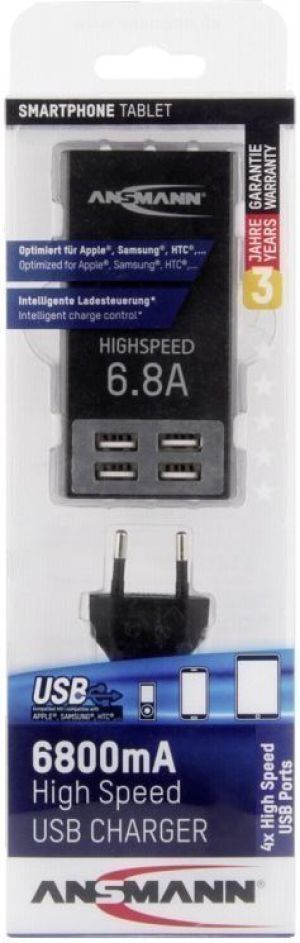 Ładowarka Ansmann Sieciowa uniwersalna 4x USB 6.8A Czarna (1001-0032) 2