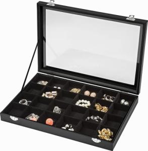Tectake Pudełko szkatułka na biżuterię z 24 przegródkami - czarny 1
