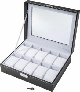 Tectake Pudełko szkatułka etui na 10 zegarków z kluczykiem - biały 1