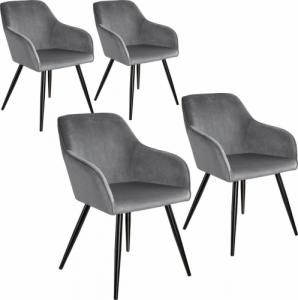 Tectake 4x Krzesło Marilyn, aksamit - szaro-czarne 1