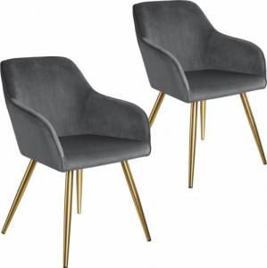 Tectake 2x krzesło Marilyn, aksamit złoty - ciemnoszary/złoty 1