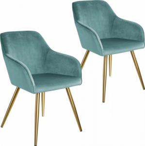 Tectake 2x krzesło Marilyn, aksamit złoty - turkusowy/złoty 1
