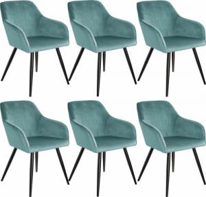 Tectake 6x Krzesło Marilyn, aksamit - turkusowy/czarny 1