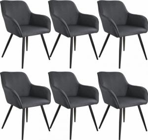 Tectake 6x Krzesło Marilyn w optyce lnu czarny - ciemnoszaro-czarne 1