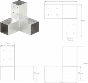 vidaXL Łączniki w kształcie Y, 4 szt., galwanizowany metal, 71x71 mm 7