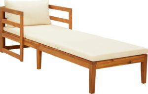 vidaXL Leżak z kremową poduszką, lite drewno akacjowe 1