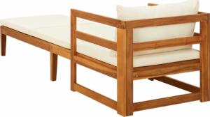 vidaXL Leżak z kremową poduszką, lite drewno akacjowe 5