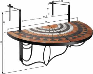 Tectake Stolik balkonowy, mozaika, składany - terakota/biały 6