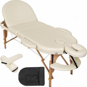 Tectake Stół do masażu owalny z wyściółką 5 cm, kółkami i ramą drewnianą - beżowy 1