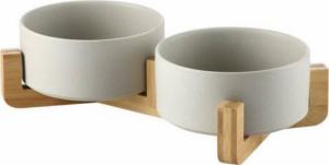 Mersjo Miska ceramiczna podwójna drewniana szara 2x400 ml 1