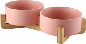 Mersjo Miska ceramiczna podwójna drewniana różowa 2x400 ml 1