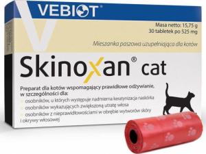 Vebiot Witaminy, suplementy dla kotów Vebiot Skinoxan cat 30 tabletek + woreczki na odchody 1