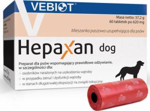 Vebiot Witaminy, suplementy dla psów Vebiot Hepaxan dog 60 tabletek + woreczki na odchody 1