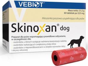 Vebiot Witaminy, suplementy dla psów Vebiot Skinoxan dog 60 tabletek + woreczki na odchody 1