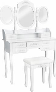 Tectake Toaletka z 7 szufladami, lustrem i taboretem w antycznym stylu - biały 1