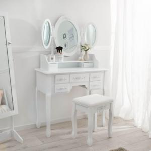 Tectake Toaletka z 7 szufladami, lustrem i taboretem w antycznym stylu - biały 3