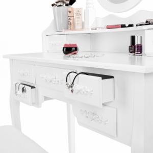 Tectake Toaletka z 7 szufladami, lustrem i taboretem w antycznym stylu - biały 8
