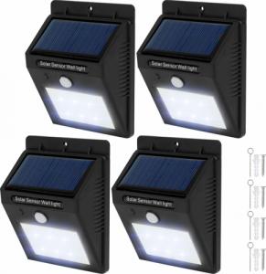 Kinkiet Tectake 4 x Ścienna lampa solarna LED z czujnikiem ruchu - czarny 1