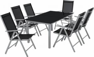 Tectake Komplet ogrodowy z aluminium stół i 6 krzeseł - jasnoszary 1